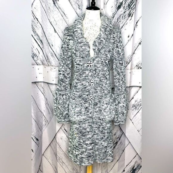 BCBG MaxAzria long cardigan marled w/bead & rhinestone buttons M - Picture 1 of 8